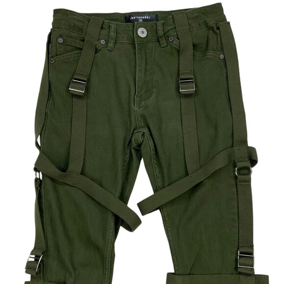 Serenede Holy Pothos Jeans 28 Green Olive Green Skinny Straps Mid Rise Punk - Picture 7 of 12